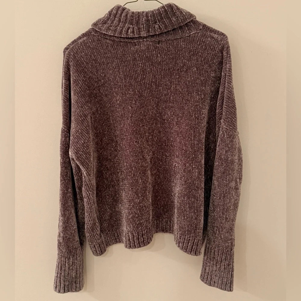Pink Rose Brown Chenille Turtleneck Sweater Cropped Oversized Plush Cozy M - Picture 2 of 3